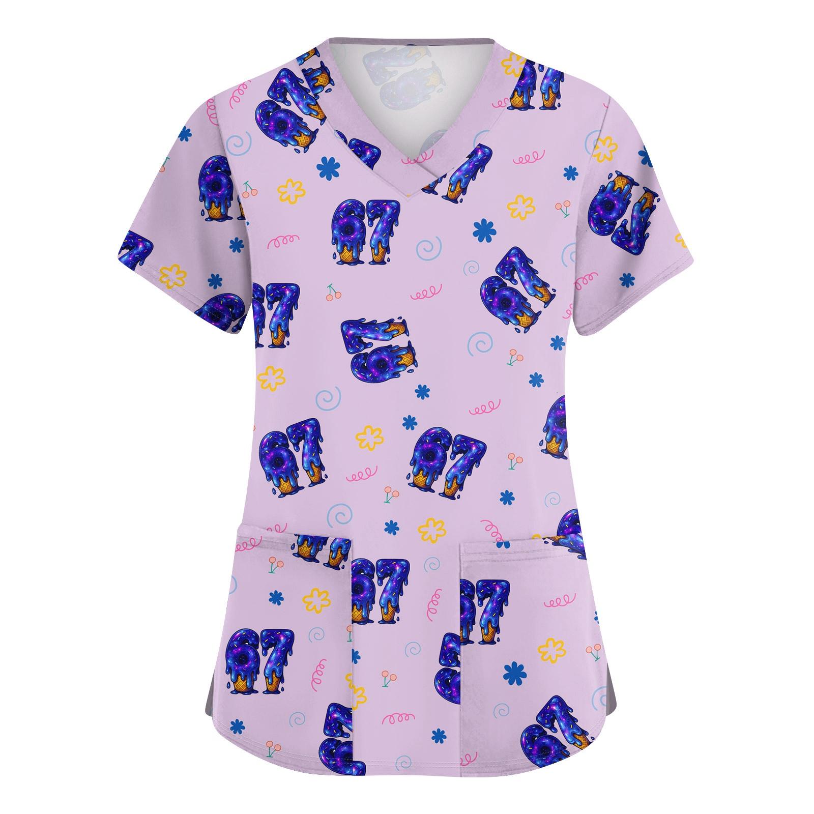 

Женская милая блузка с принтом бантиков, рабочая одежда, V-образный вырез, двойной слой, карманы, базовая, с коротким рукавом, пуловер XL