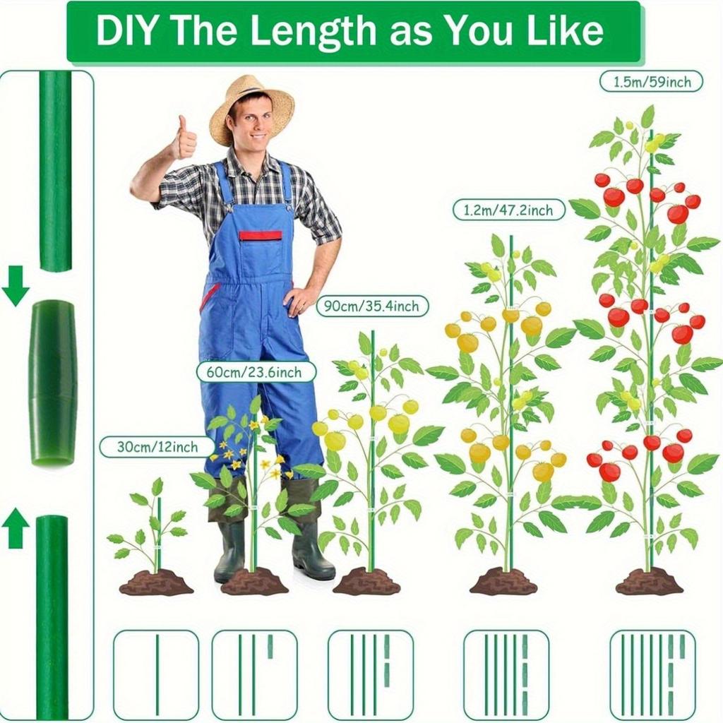 Plant Support Stakes Set for Garden and Potted Plants Adjustable Connectors and Clips for Climbing Plants Tomato Orchid Vegetable Flowers