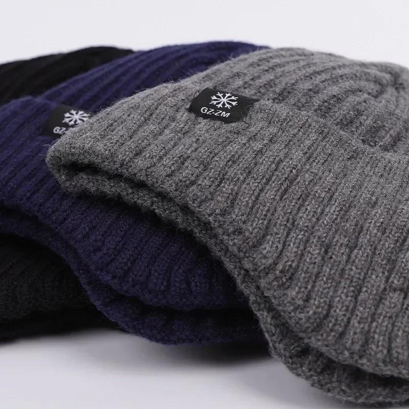 Outdoor Men Winter Knitted Hat Plush Warmth Peaked Cap Earmuff Casual Fashion Faux Fur Lined Bomber Cycling Ear Protection Amagi