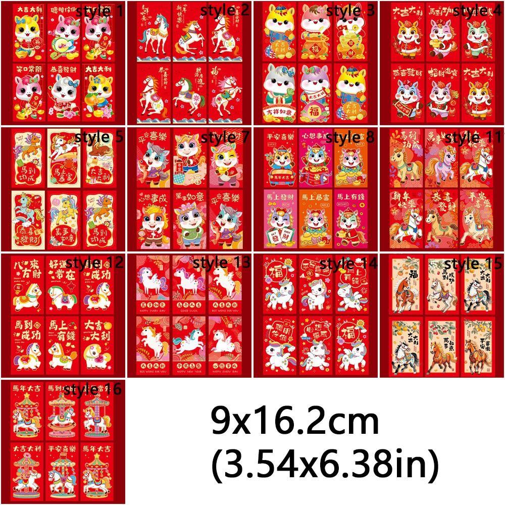 6pcs Traditional 2026 Horse Year Red Envelope Chinese Lucky Money Envelopes  Lunar Year Celebration