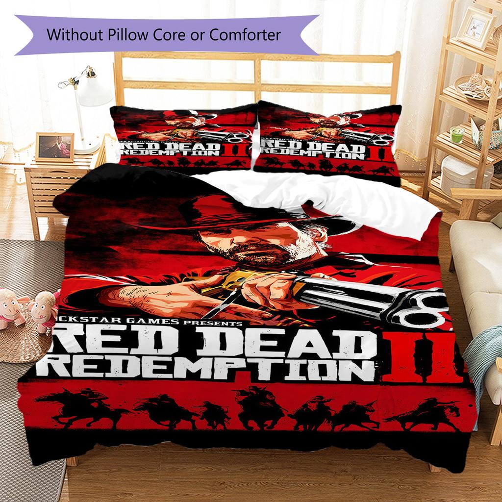RDR2  Pattern Bedding Quilt Set Quilt Cover Pillowcase Home Decoration Birthday Gift (1 * Duvet Cover + 2 * Pillowcase, Without Core)