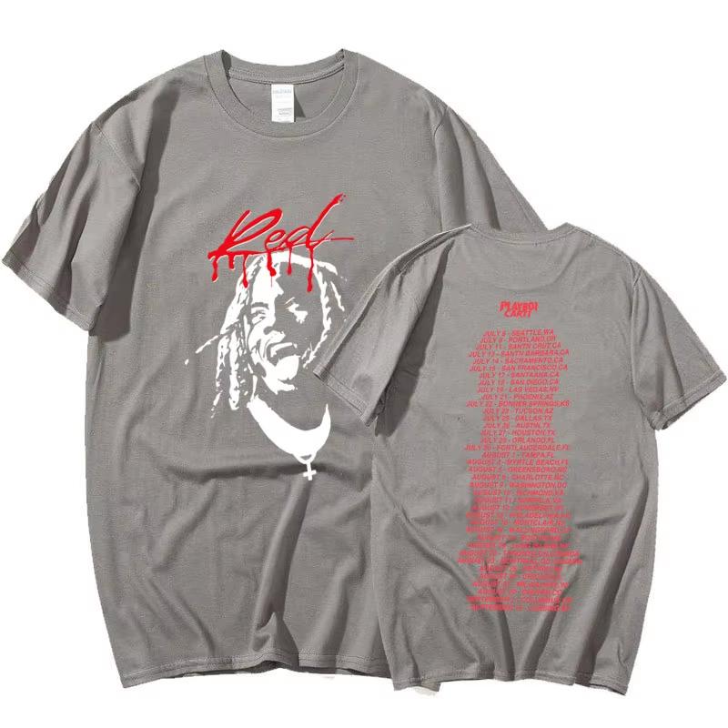 Playboi Carti Álbum de Música Whole Lotta Red Camiseta Estampada Ropa Unisex Camiseta Vintage de Rapero Hip Hop Tops Casuales de Verano Góticos