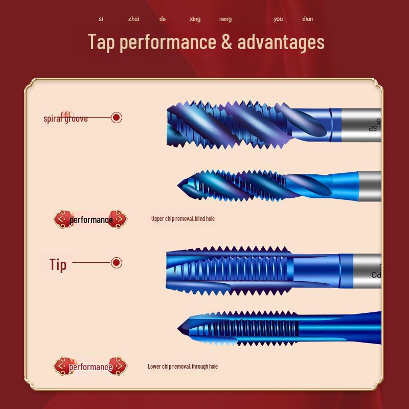 Tiangong M35 Japanese Standard Cobalt Machine Tap, Spiral Tip, Coarse Tooth, Coated HSS Spiral Groove Tap