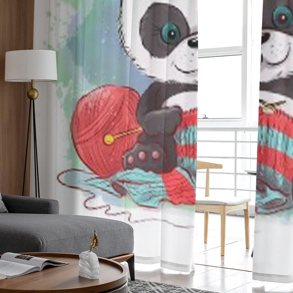 Tecknad Akvarell Panda Stickar En Scarf Tyll Skira Gardiner för Vardagsrum Sovrum Köksinredning Voile Organza Gardiner