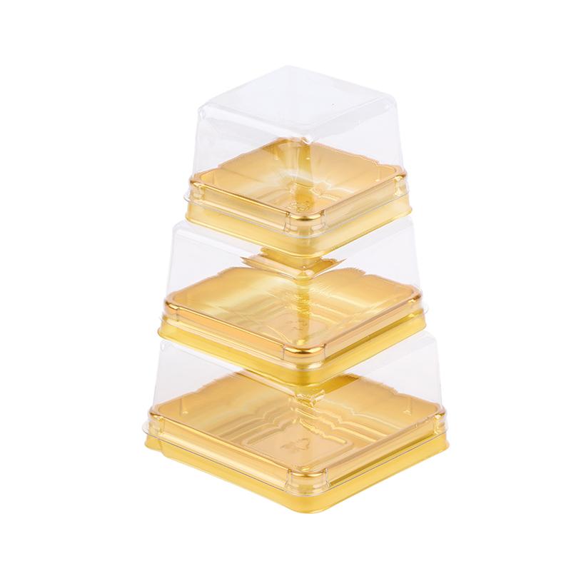 50 Piezas Caja de Postre Hojaldre de Yema de Huevo Transparente Dorada Cuadrada Plástico Cajas de Embalaje para Pastel de Luna Contenedor de Pastel de Luna Horneado Embalaje de Alimentos