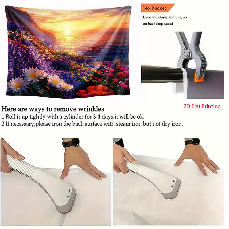 2D Colorful Wildflowers by the Sea Background Cloth for Vacation & Beach Party Photography Props