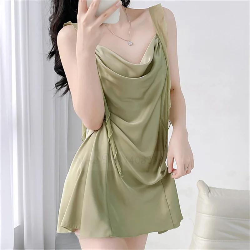 Dámská noční košile a župan Set Jaro Léto Nové Kimono Župan Noční košile Sexy Ledové Hedvábí Noční Prádlo Dvoudílný Set Volné Domácí Oblečení