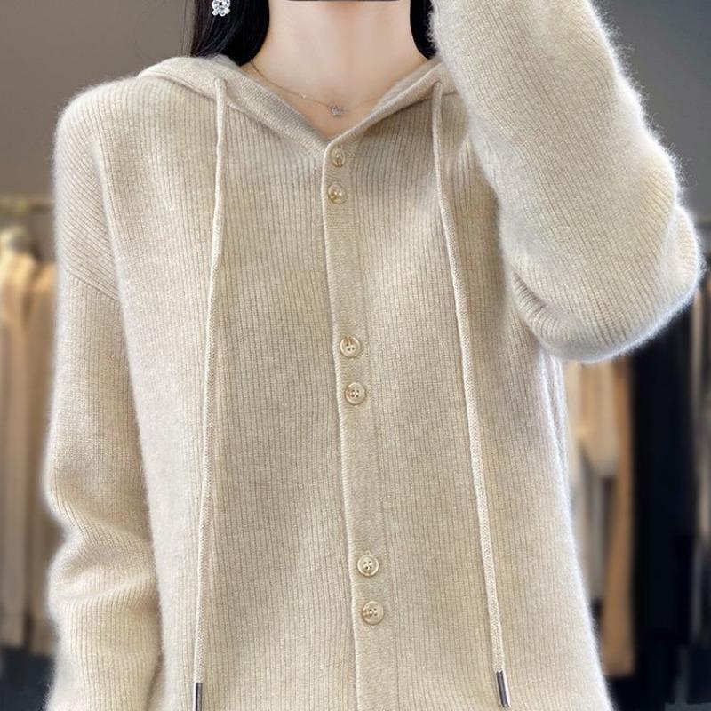 Autumn and Winter New Hooded Cardigan Hoodie Women's Long-sleeved Knitted Sweater Versatile Coat Top Wear Pullover Sweater Women