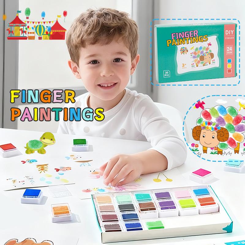 Kids Finger Ink Pad Set Finger Dot Painting Craft Kit with Built-in Pigment Drawing Cards Children Early Educational Handmade Toy