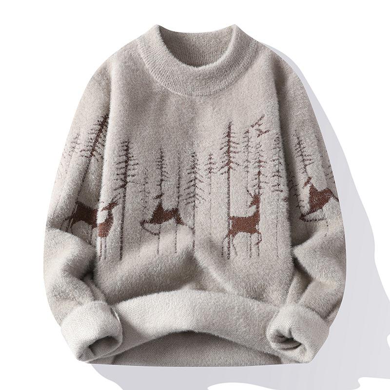 Men s Trendy Thickened Faux Mink Velvet Sweater - Loose Fit, Round Neck Knitwear for Autumn and Winter. M