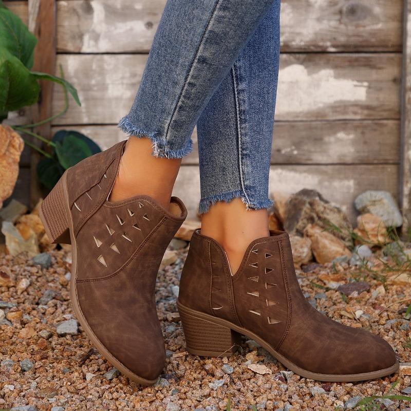 Large size hollow breathable thick heel low-top short boots autumn and winter new round head foot cover holiday daily bare boots