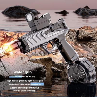 Electric High Pressure Water Gun with Simulated Flame Effect Automatic Continuous Firing Summer Outdoor Pool Toy for Kids Adults