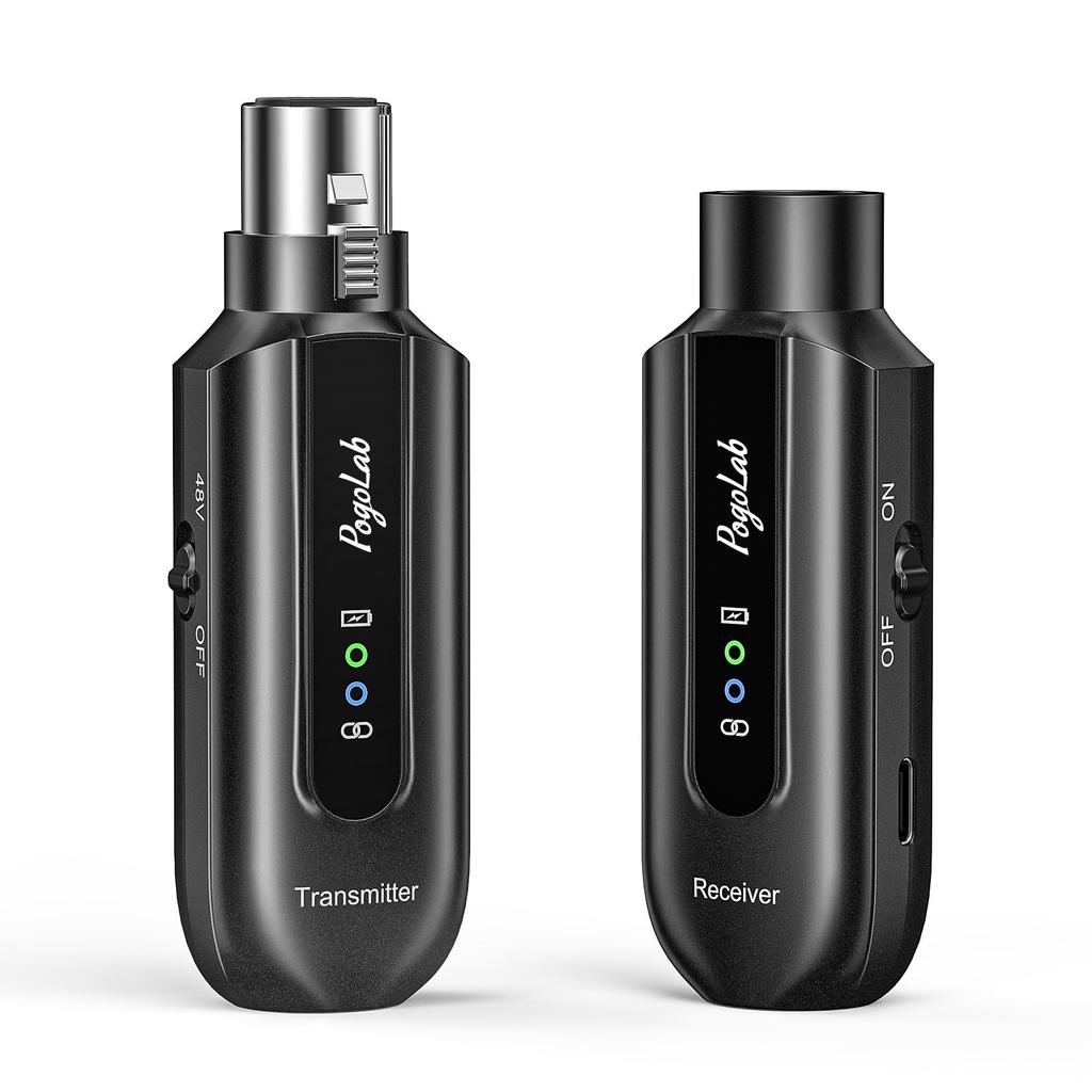 POGOLAB Wireless Microphone System Transmitter and Receiver, Digital Wireless Microphone, Dynamic Microphone, Wireless Microphone Compatible with