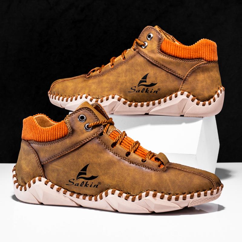 Marke Mode Leder Herrenstiefel Handgefertigt Übergröße Stiefeletten Outdoor Herbst Herrenstiefel Weiche Bequeme Herren Freizeitsneaker