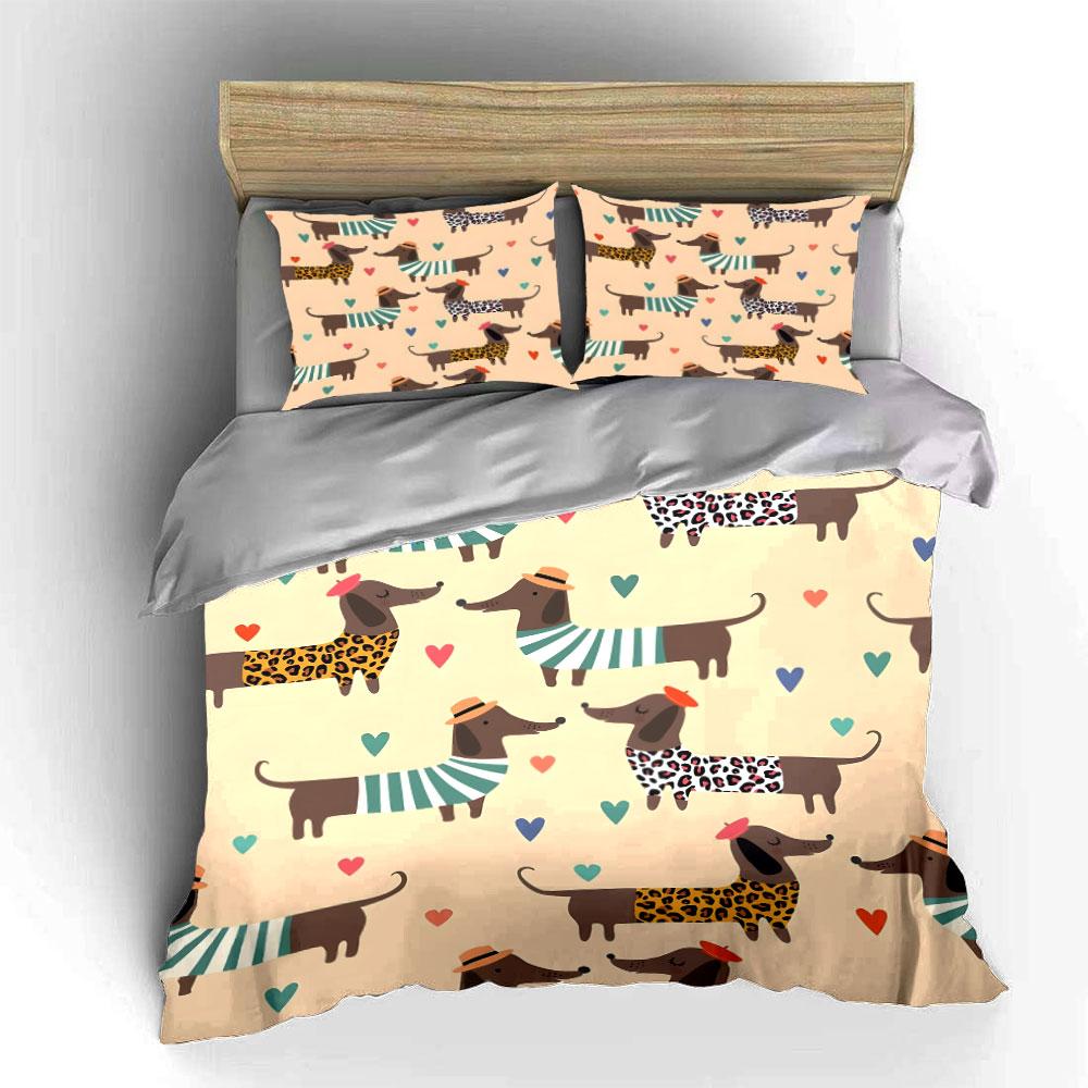 "Dachshund Trio in Stylish Outfits" kid's and adults' bedroom decor, Exquisite three-piece bedding set gift