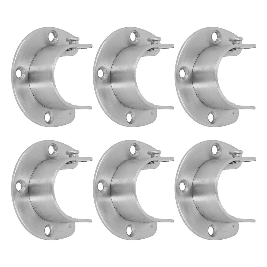 6 Sets 32mm Wardrobe Brackets Stainless Steel Heavy Duty U Shaped Closet Rod End Support with