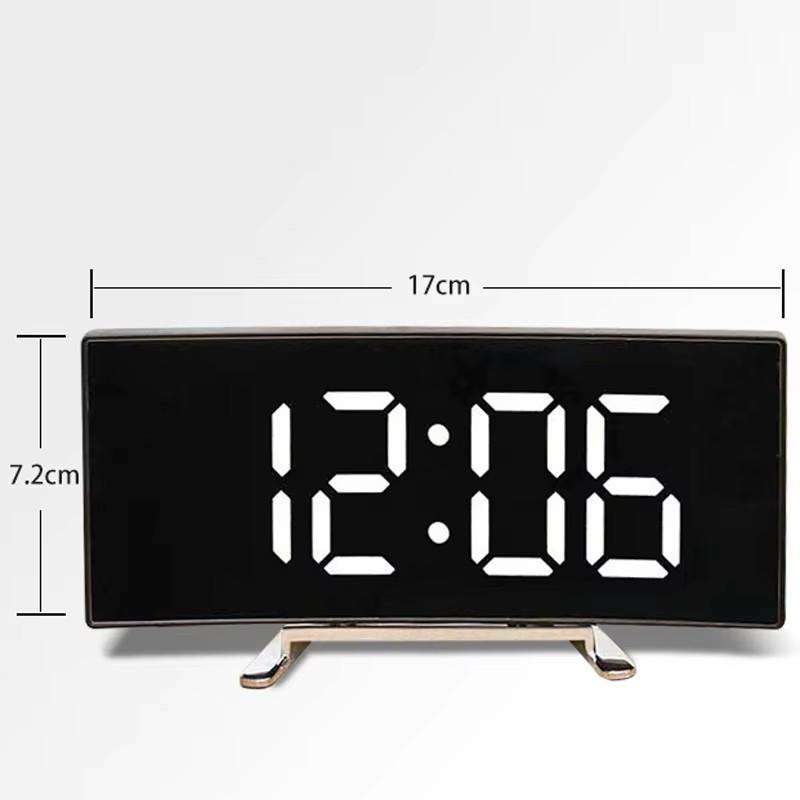 Kreative gebogene elektronische Uhr LED großer Spiegel Wecker Stumme intelligente Schreibtischuhr Wohnzimmer Spiegeluhr2