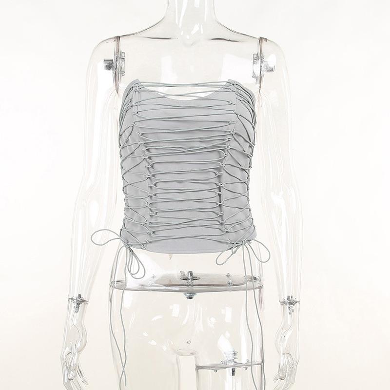 

Серые полые сексуальные майки, женская майка на молнии, укороченные топы без бретелек, женские модные красивые корсетные топы, топы для женщин M серый