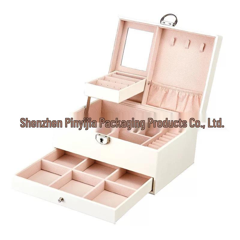 PU Leather Embroidery Large-Capacity Jewelry Box Multi-Functional Case