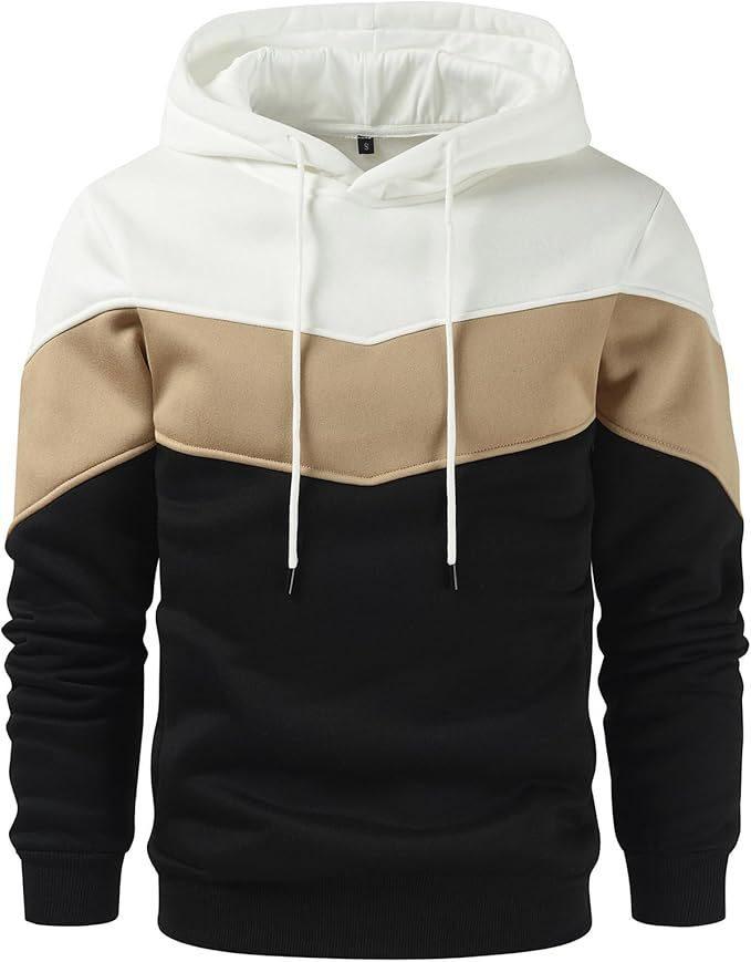 Men's Fashionable Printed Hooded Sweatshirt - European & American Casual Sports Color Block Top for Spring & Autumn