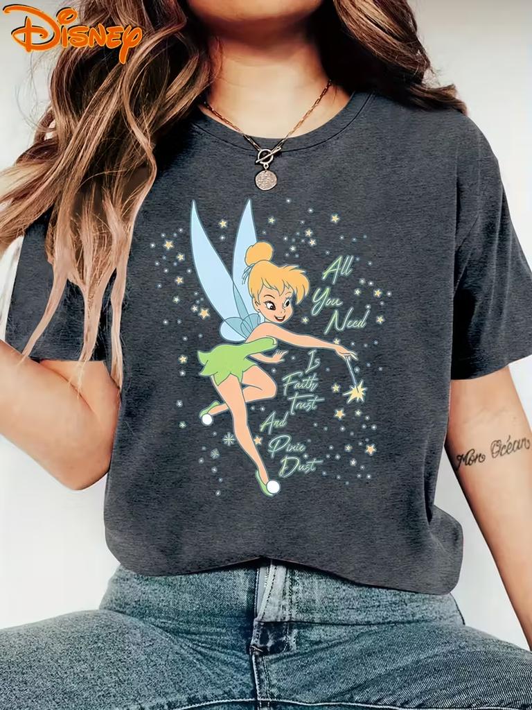 MINISO Disney Campanellino Alice nel Paese delle Meraviglie Maglietta Vintage Uomo Donna Magliette Manica Corta Oversize Top Coppia Streetwear Casual