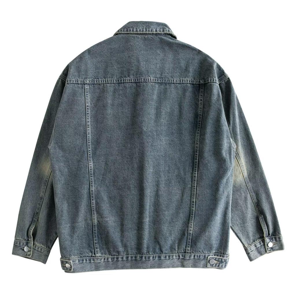 Men's Multi-Pocket Ripped Denim Jacket - Spring/Autumn, Trendy American Retro Street Style