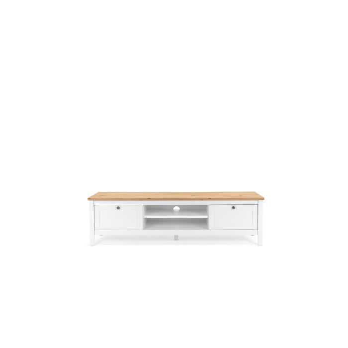 2-drawer TV Cabinet - Artisan Oak and White Decor - L 160 X D 45 X H 40 Cm - BERGEN