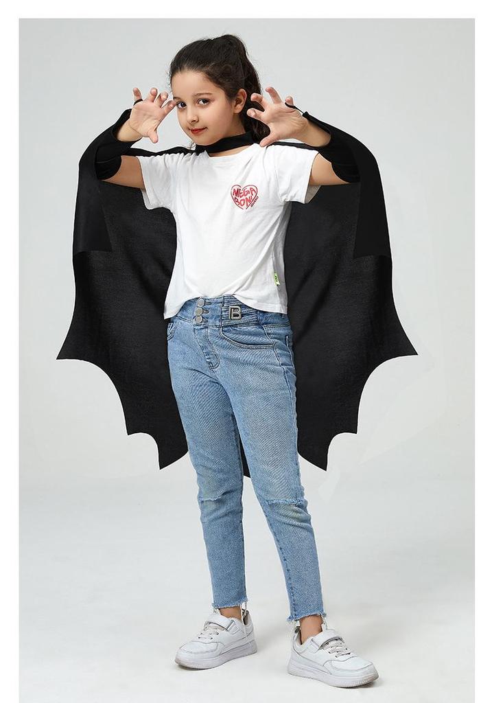 Top-Selling Bat-Shaped Halloween Cloak Jumpsuit with Sleeves - Black Cloak Set