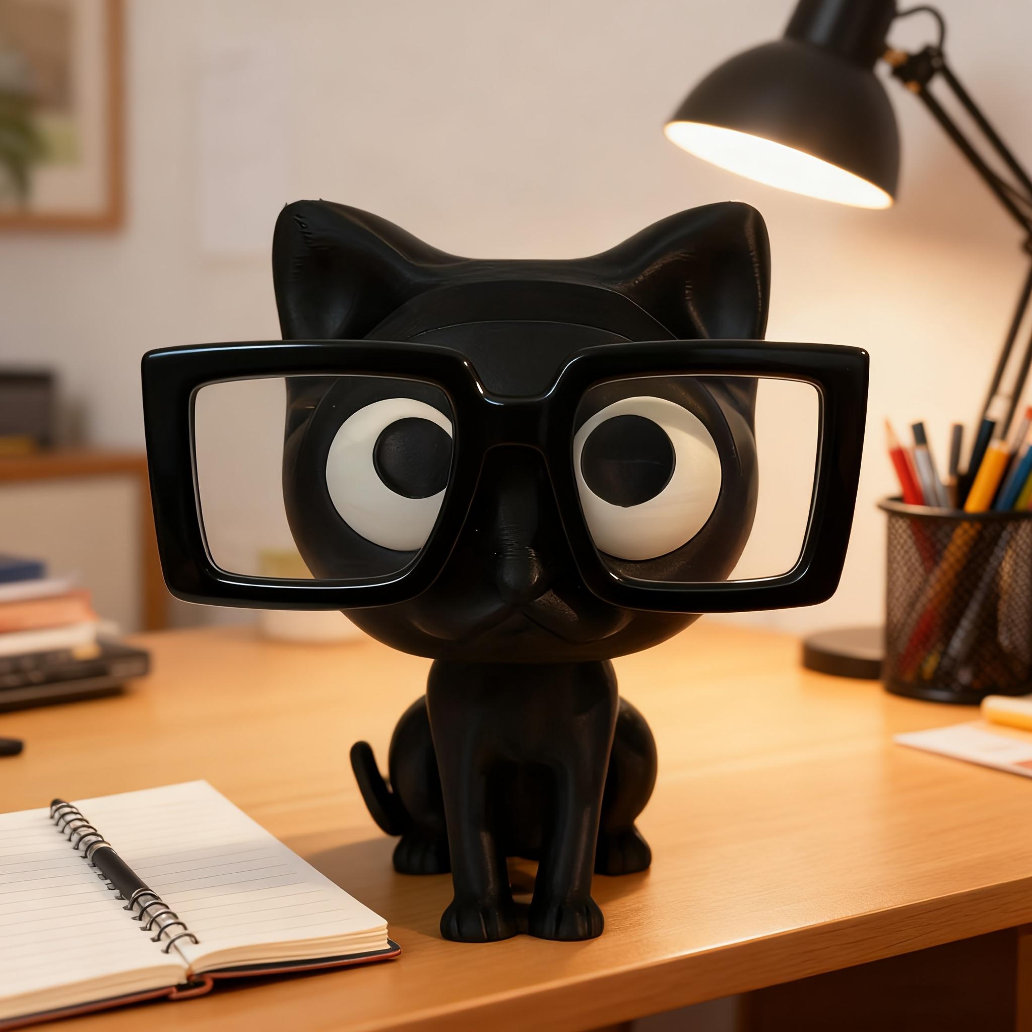 

Cute Black Cat 3D Printed Eyeglass Stand Sturdy Plastic Holder Sitting Kitten Shape Super Adorable Desktop Organizer 2pcs