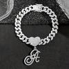 26 English Alphabet Full Diamond Heart Pendant & 13MM Cuban Anklet - Creative Hip-Hop Rapper Jewelry