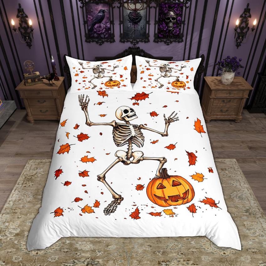 Homewish Set Copripiumino Teschio Scheletro Hippie Set Biancheria da Letto a Tema Halloween Set Copripiumino Animale Spettrale