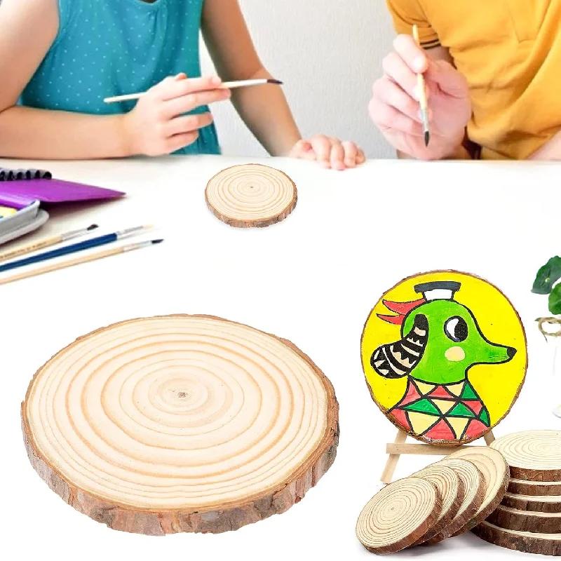 10Pcs 12-14CM Natural Pine Round Unfinished Wood Slices Circles With Tree Bark Log Discs DIY Crafts Wedding Party Painting