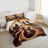 3 Piece Bedding Set Electric Guitar Band Silhouette Art Deco Retro Gold Brown Music for Adult Room Home Decor