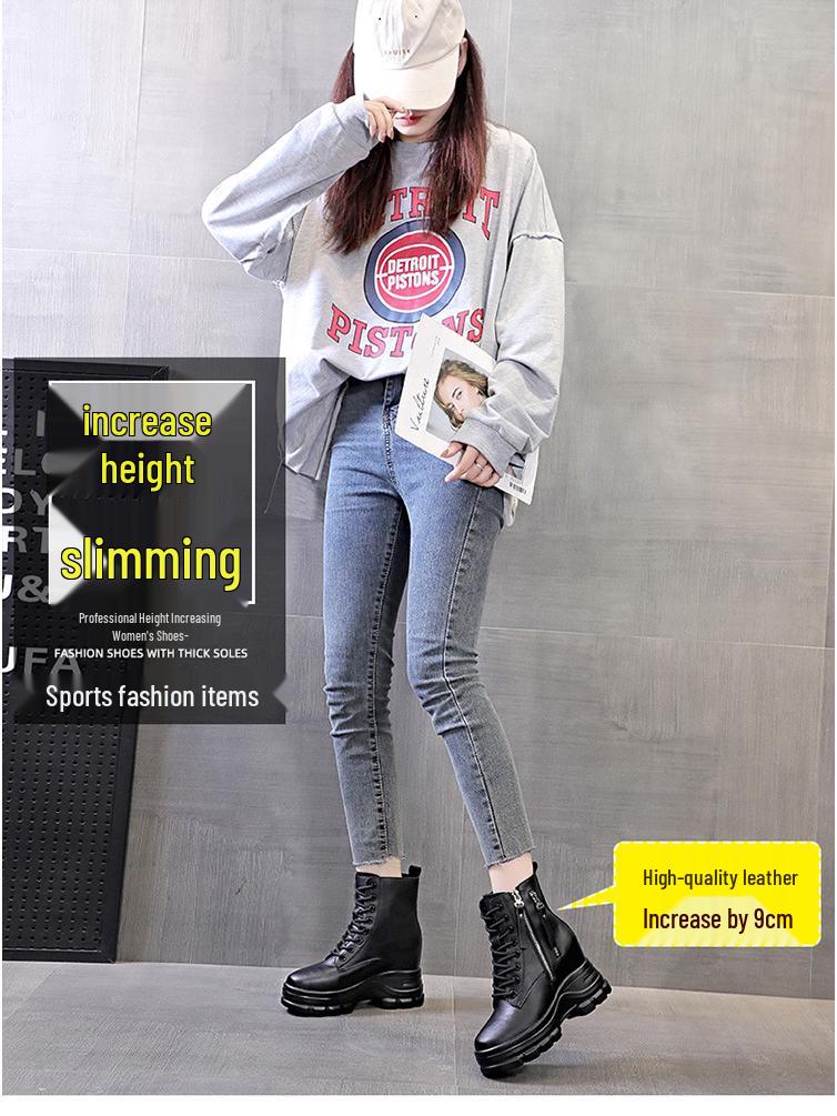 2025 Women's Platform Martin Boots, Genuine Leather with Height Boost, Plus Velvet, Ideal for Autumn/Winter.