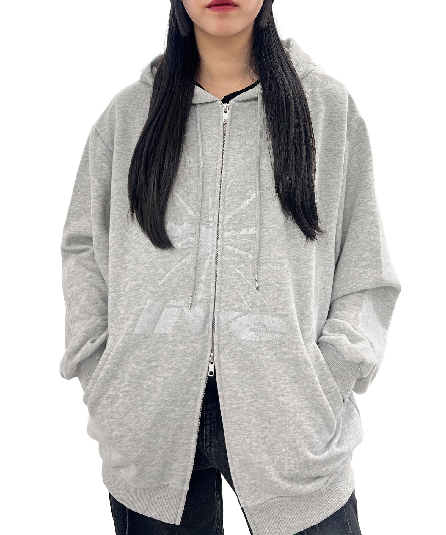 

WEGO Figments Zip Foil Double Zip Korean Loose Size Heather Gray Hoodie, Print, Hoodie, Sweatshirt, Outerwear, Streetwear, Style, Fit, Gift, Spring,