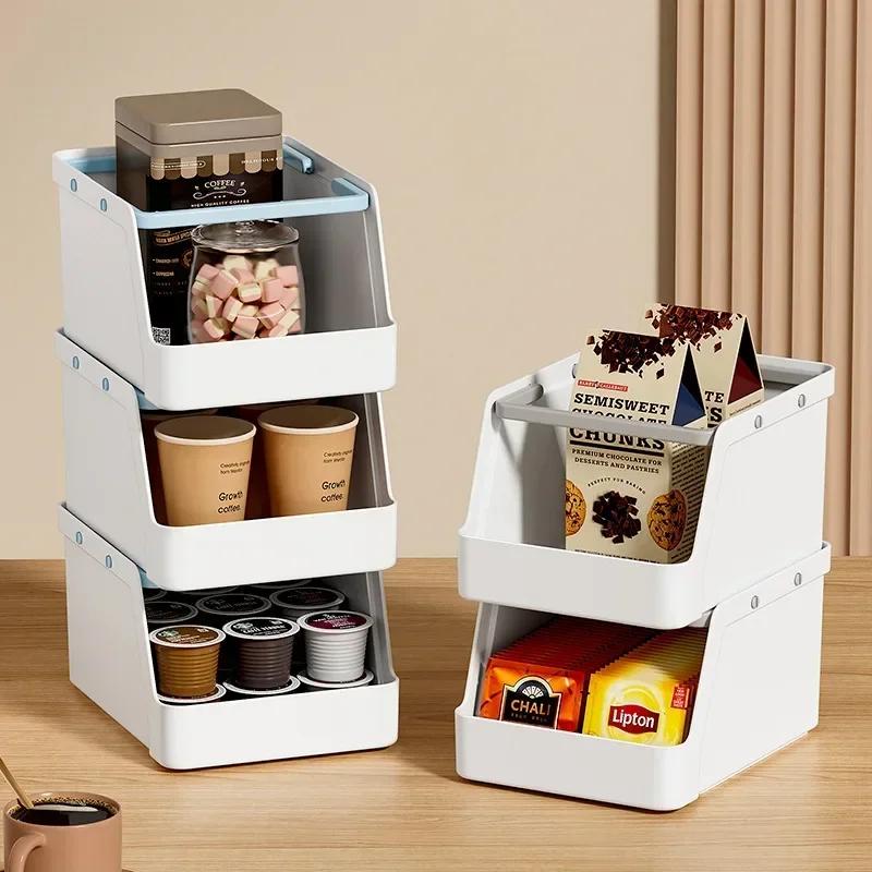 Plastic Kitchen Storage Rack Portable Large Capacity Desktop Storage Box Stackable Cosmetic Storage Container Stationary Holder