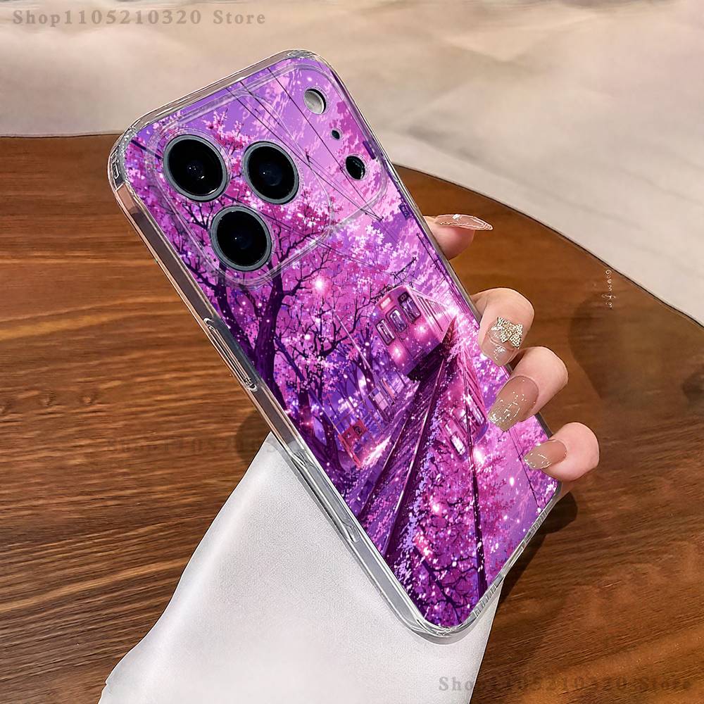 

Cherry Art Blossom Train Phone Case For iPhone 17,16,11,15,13,14,12,Air,Mini,Plus,Pro,Max,Plus,E Clear Soft Shell iPhone14PROMAX