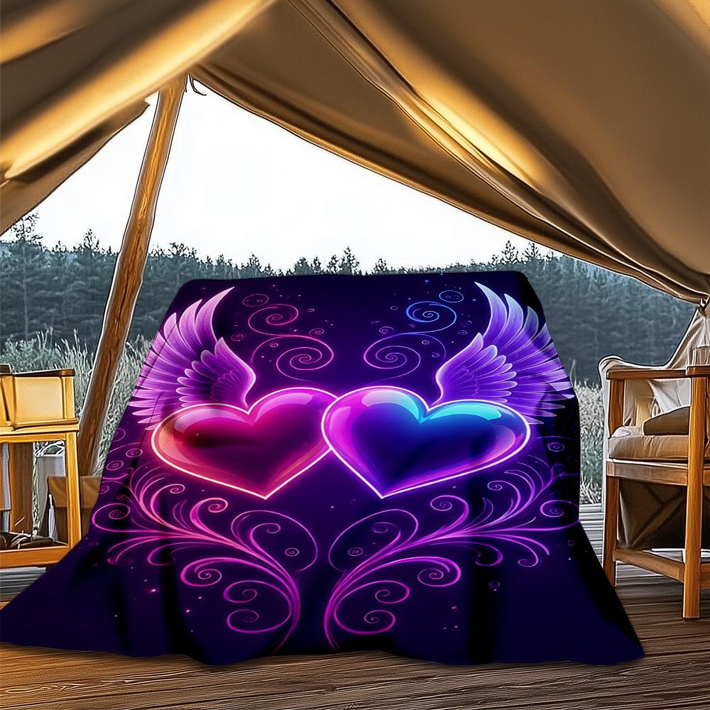 1 Stück Love You Herz-Kuscheldecke Polyesterfaser, Leichter Flanell, Weich & Warm, Ganzjahresgebrauch für Draußen, Camping