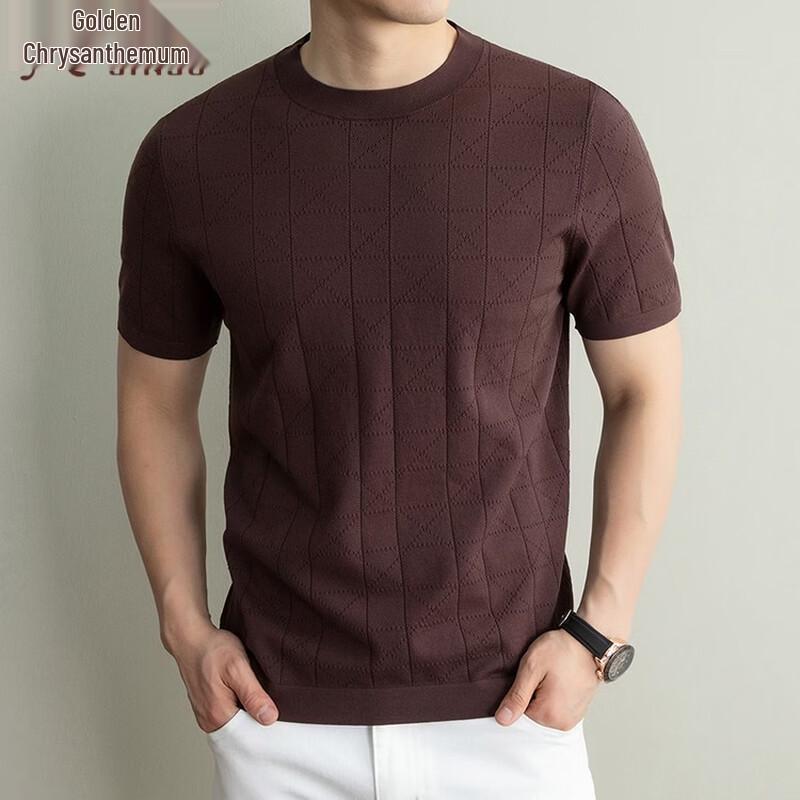 Men s Cooling Mulberry Silk Linen Blend Round Neck T-Shirt 2XL