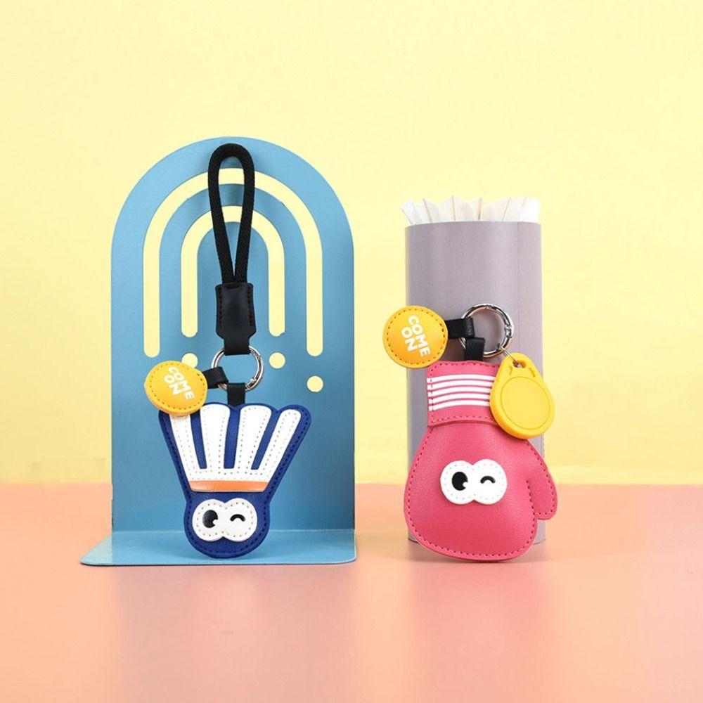 Pingente de Couro para Tênis de Mesa Anti-perda Costurado à Mão Badminton Chaveiro de Desenho Animado Ornamento Acessórios