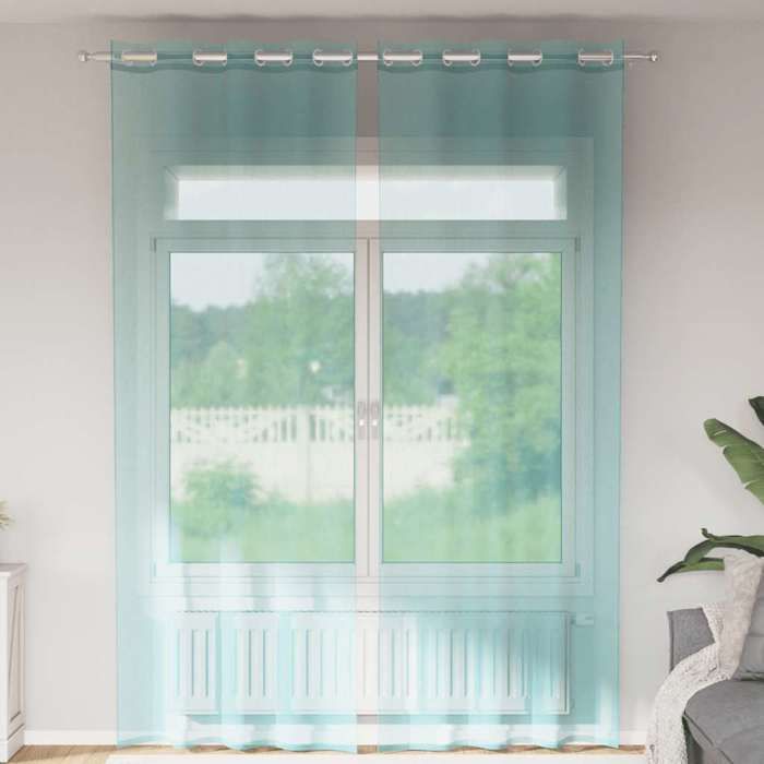 VidaXL Rideaux en voile avec œillets 2 pcs turquoise, rideau en filet, rideau transparent, voile de fenêtre, traitement de 4102148