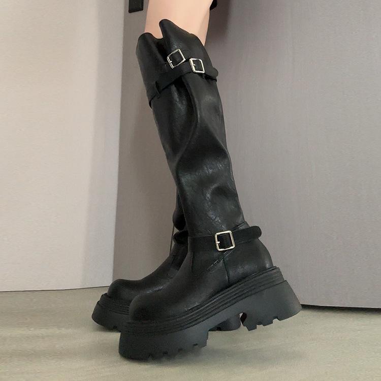 Maillard Grober Absatz Holzstiefel Kinder 2025 Herbst Skinny Aber Kniehohe Stiefel Ritterstiefel Frauen