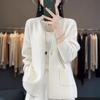 Cozy 100% Wool Knitted Stand-Up Collar Cardigan - Women's Spring & Autumn Loose Outerwear, Versatile Fashion Sweater