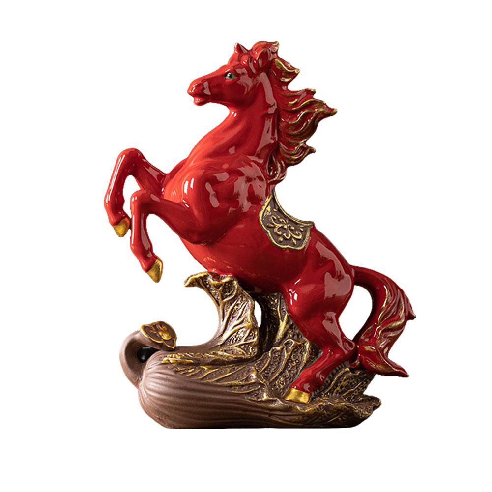 Ceramic 2026 Chinese Red Horse Statue - Success Omen Horse Figurine, Office Desk Decor, Feng Shui Wealth success Ornament Gift