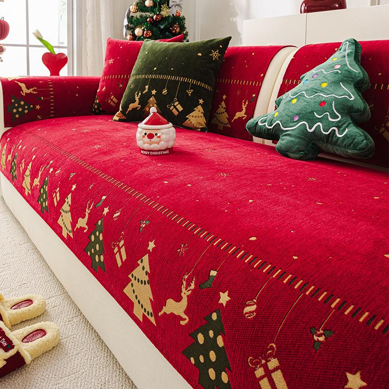  Christmas Tree Sofa Cushion Fixed Anti Slip Nordic Light Luxury Style Sofa Cover Cloth Towel All Seasons Soft M097