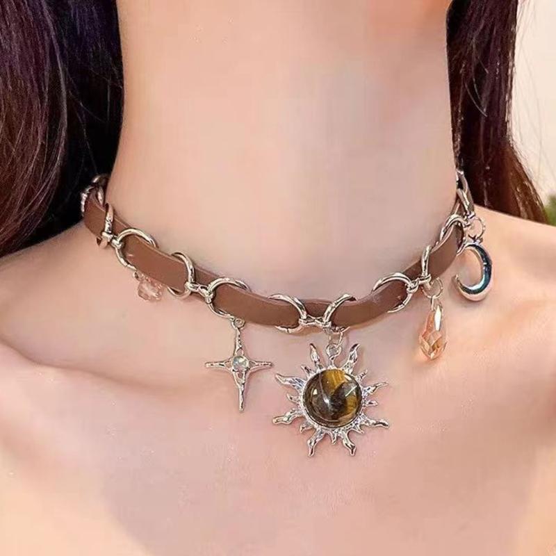 Vintage Natural Stone Beaded Bracelets Metal Star Pendant Necklace Bohemian Charm Jewelry Beads Texture for Women