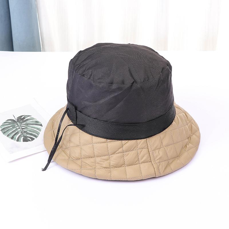 Hat women's new winter bucket hat down cotton versatile show small face thickened breathable warm basin hat men
