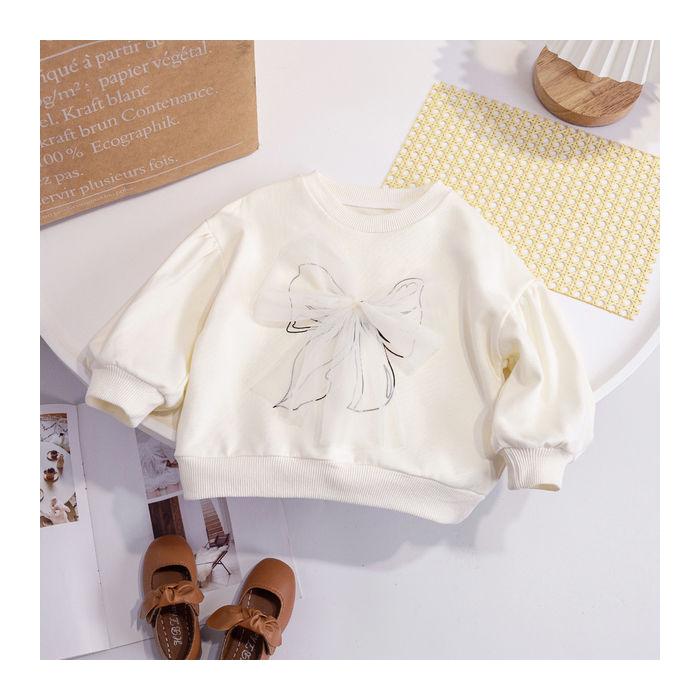 Spring Autumn Baby Girl Sweatshirt With 3D Bow Tie Sweet Stylish Long Sleeve Top