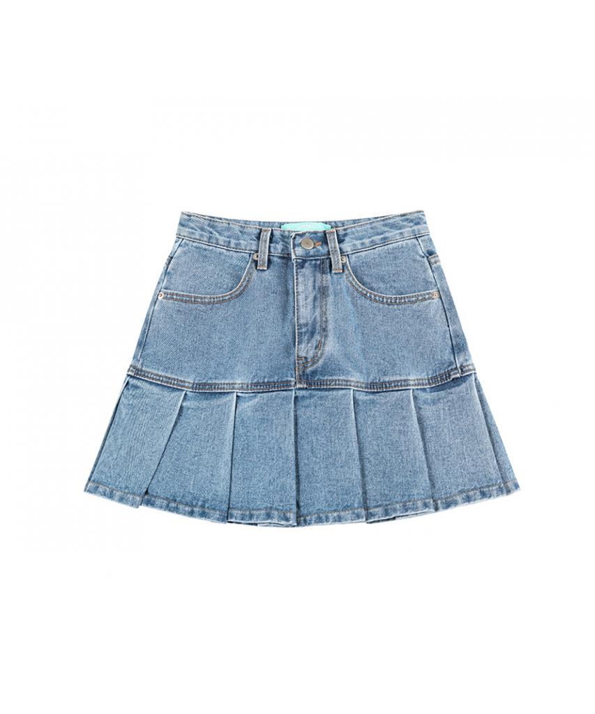 AVANDRESS Pleats Denim Skirt Black