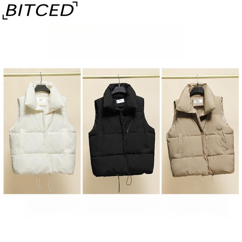 BITCED Autumn/Winter Puffer Jacket with Stand Collar and Zip Fastening Cotton-Filled Waistcoat, Vest, Jacket, or Light Outerwear